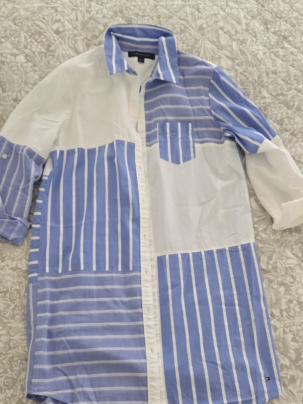 Tommy Hilfiger Blue & White Patchwork Stripe Button-Down Shirt